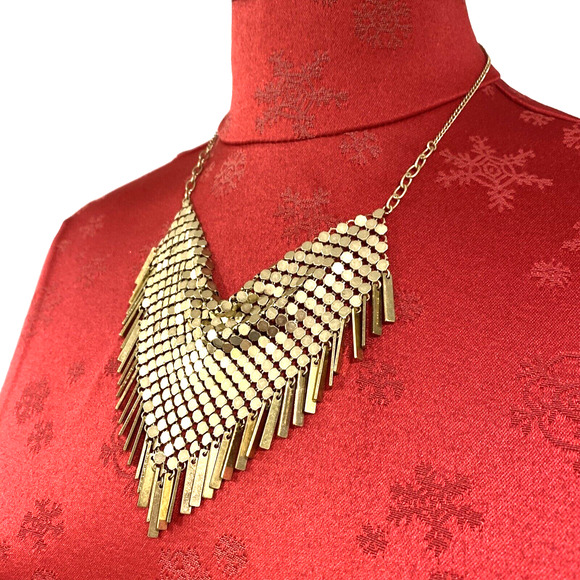 Lovisa Gold Tone Mesh Bib Necklace Vintage Look Disco Runway 70s Fashion Tassels - Picture 2 of 8